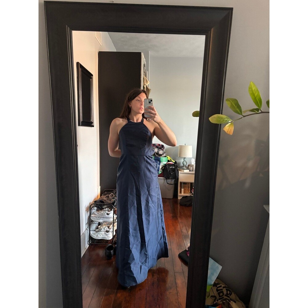 Women's Navy Blue Halter Neck Maxi Dress - Picture 3 of 10